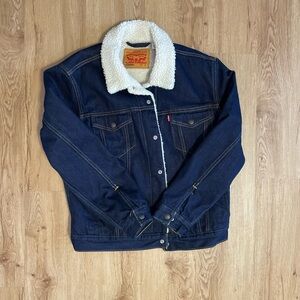 Levi's Dark Blue Denim Jacket with White Sherpa Collar